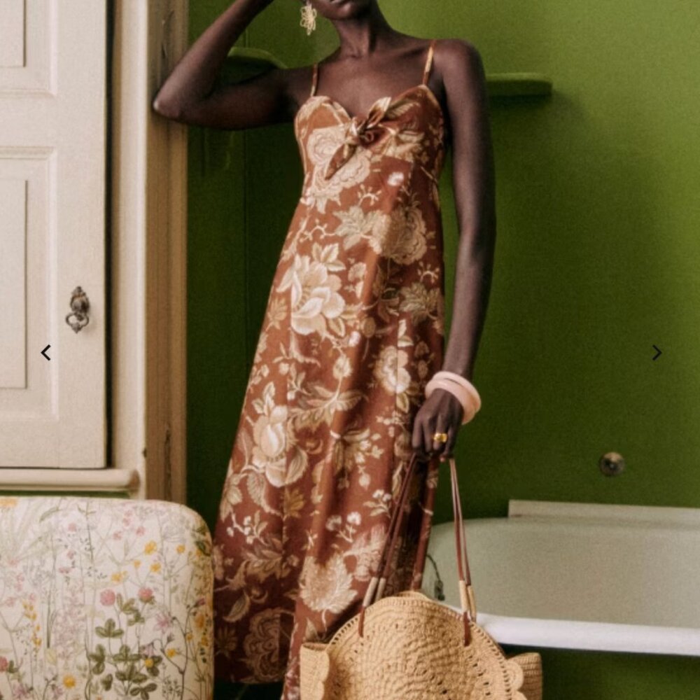 Sezane Floral Maxi Dress in Brown and Cream